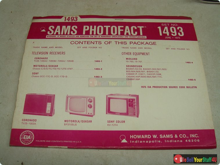SAMS Photofact Folder 1493 • Jun 1975 • Motorola/Quasar BP3105LG • Sony